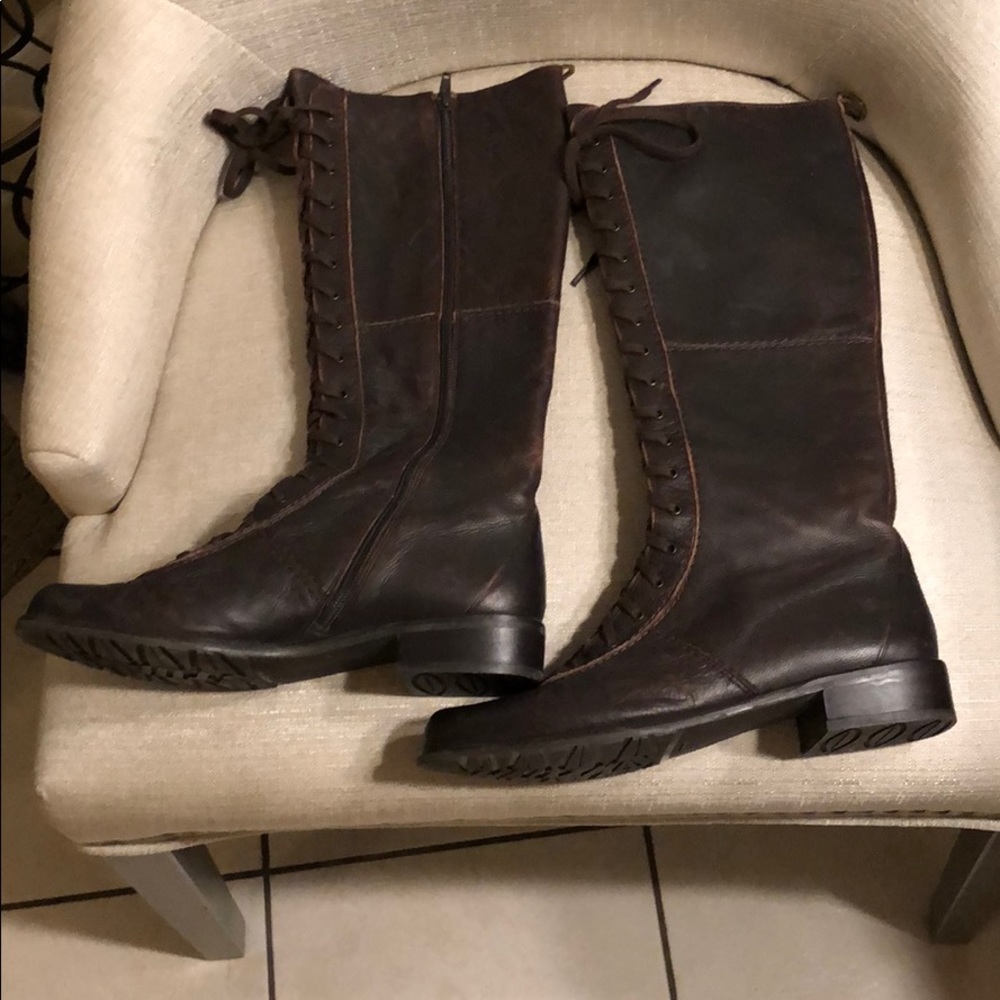 Stuart Weitzman Brown Leather Faux Lace-Up Boot
